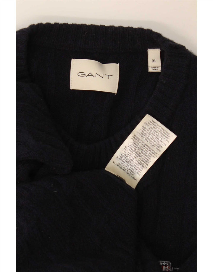 Gant Mens Crew Neck Jumper Sweater XL Navy Blue Lambswool