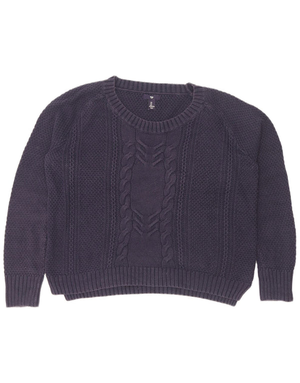 Gap Womens Crop Oversized Boat Neck Jumper Sweater UK 16 Large Navy Blue