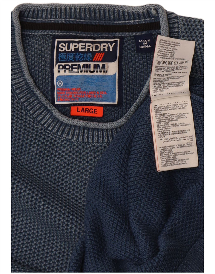 Superdry Mens Crew Neck Jumper Sweater Large Blue Cotton