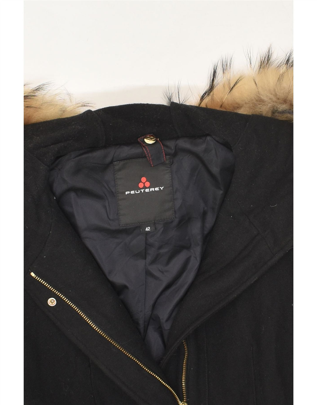 PEUTEREY Womens Hooded Overcoat IT 42 Medium Black Wool | Vintage PEUTEREY | Thrift | Second-Hand PEUTEREY | Used Clothing | Messina Hembry 