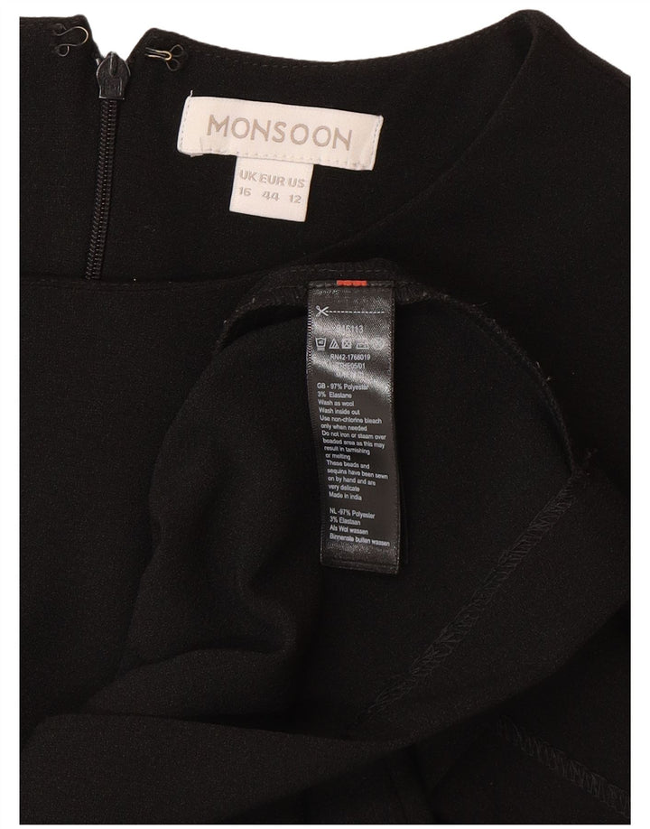 Monsoon Womens 3/4 Sleeve Shift Dress UK 16 Large Black Polyester