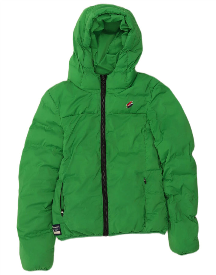 Superdry Mujer Chaqueta Acolchada Con Capucha UK 8 Small Verde Poliéster