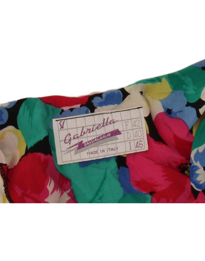 Vintage damebluse med 3/4 ærmer IT 46 Stor flerfarvet blomster