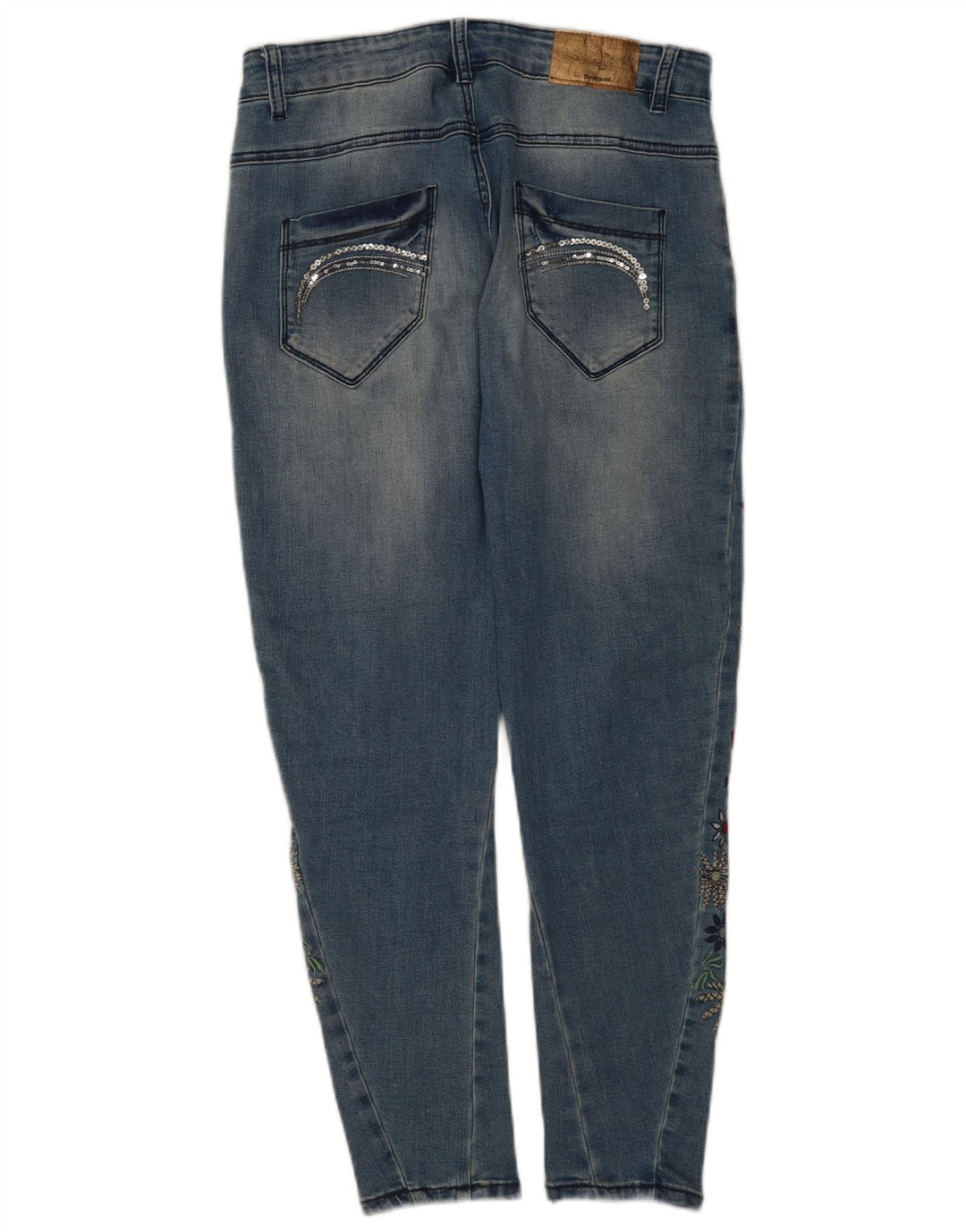 Desigual Womens Distressed Slim Jeans W26 L26 Blue Floral
