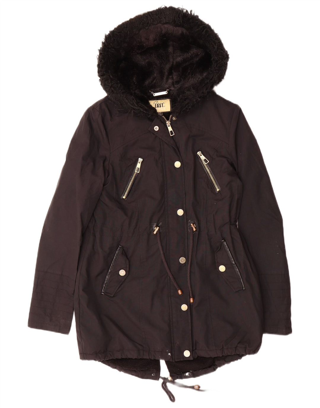 Lipsy Dame Hooded Parka Jacket UK 8 Small Black Polyester
