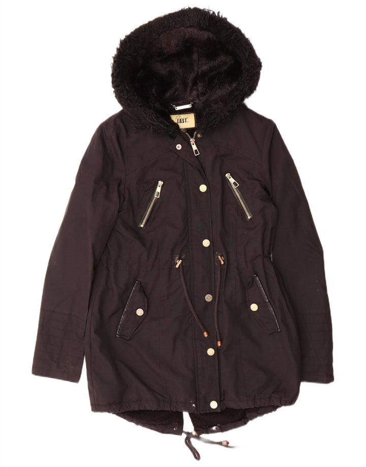 Lipsy Dame Hooded Parka Jacket UK 8 Small Black Polyester