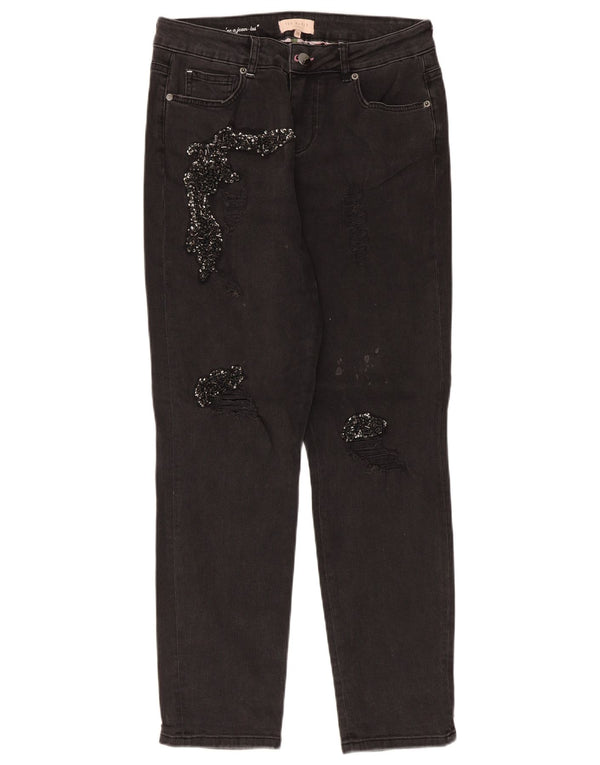 Calça jeans feminina Ted Baker desgastada slim W28 L28 algodão preto