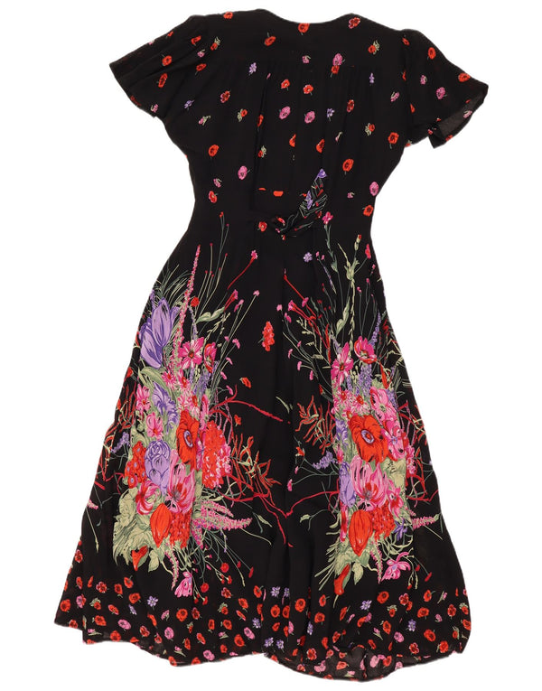 Vintage Womens Maxi Dress UK 10 Small Black Floral
