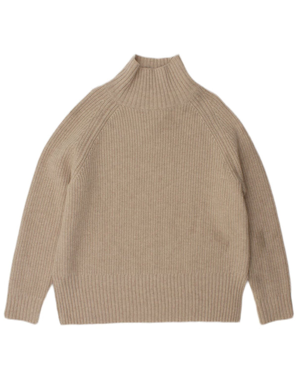 Zara Pull surdimensionné à col roulé pour femme UK 10 Petite laine beige