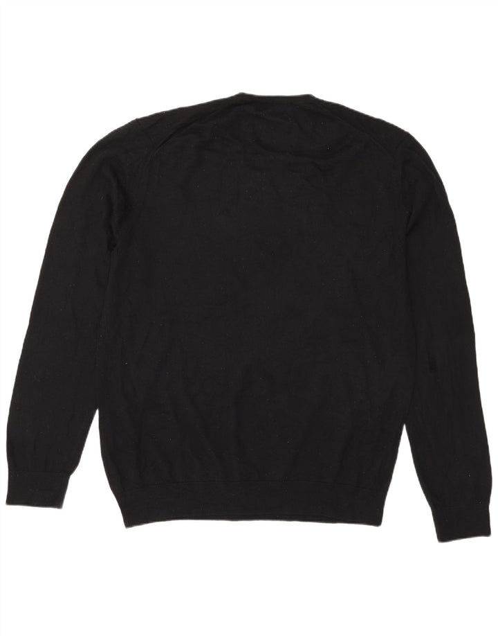 Marks & Spencer Mens V-Neck Jumper Sweater XL Black Merino Wool