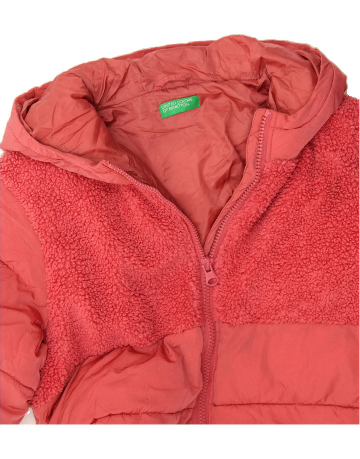 BENETTON Boys Hooded Padded Jacket 13-14 Years 3XL Pink Polyester Vintage Benetton and Second-Hand Benetton from Messina Hembry 