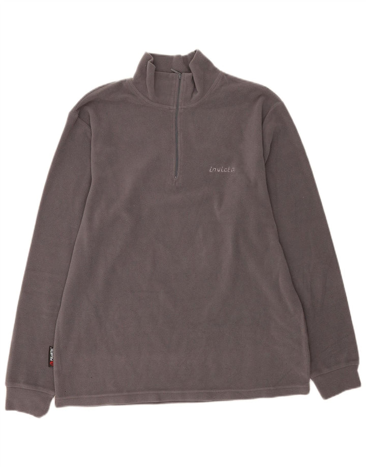 Maglione in pile da uomo con zip e collo Invicta, grande, in poliestere grigio