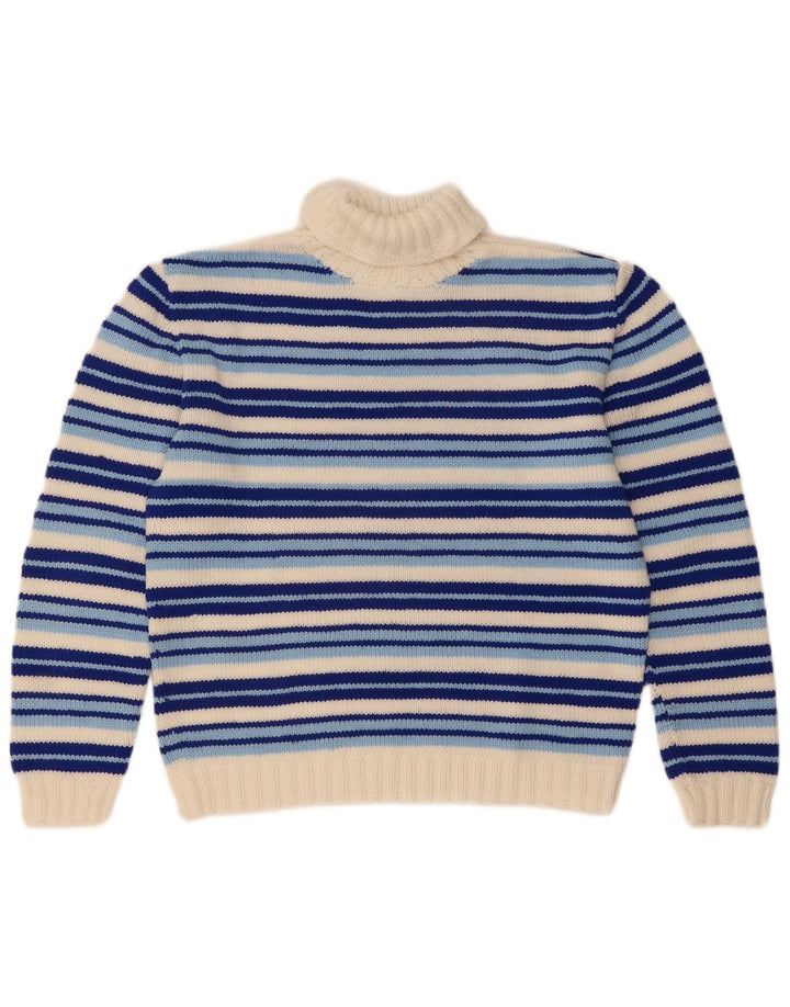 Vintage Womens Roll Neck Jumper Sweater UK 14 Medium Blue Striped