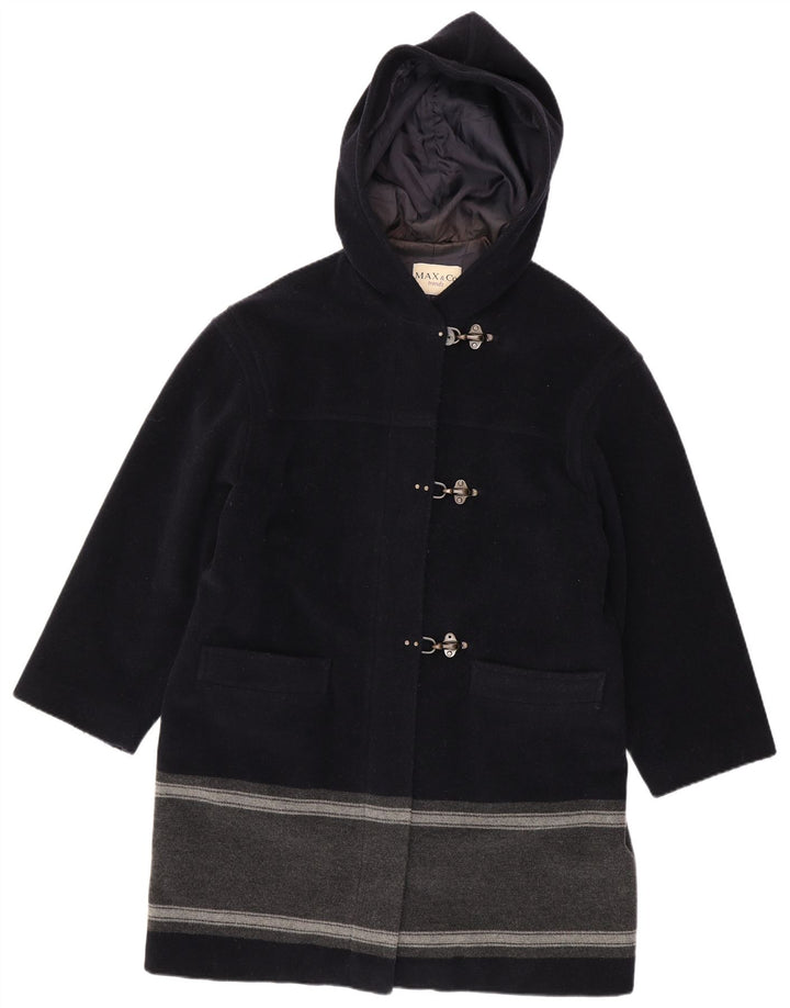 Max & Co. Womens Hooded Duffle Coat UK 14 Large Navy Blue Colourblock