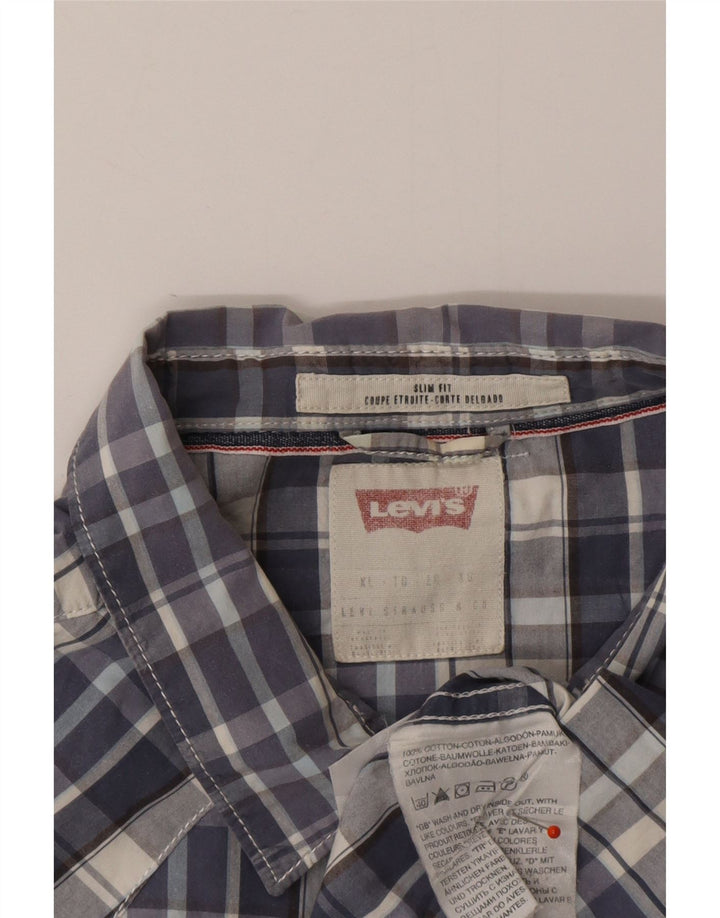 LEVI'S Mens Slim Fit Short Sleeve Shirt XL Blue Check Cotton