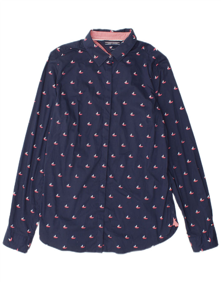 Tommy Hilfiger Chemise ajustée pour femme US 8 en coton géométrique bleu marine moyen