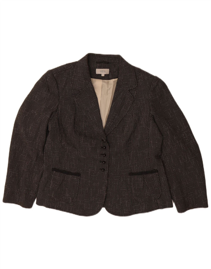 Marks & Spencer Womens 5 Button Blazer Jacket UK 18 XL Black Chevron