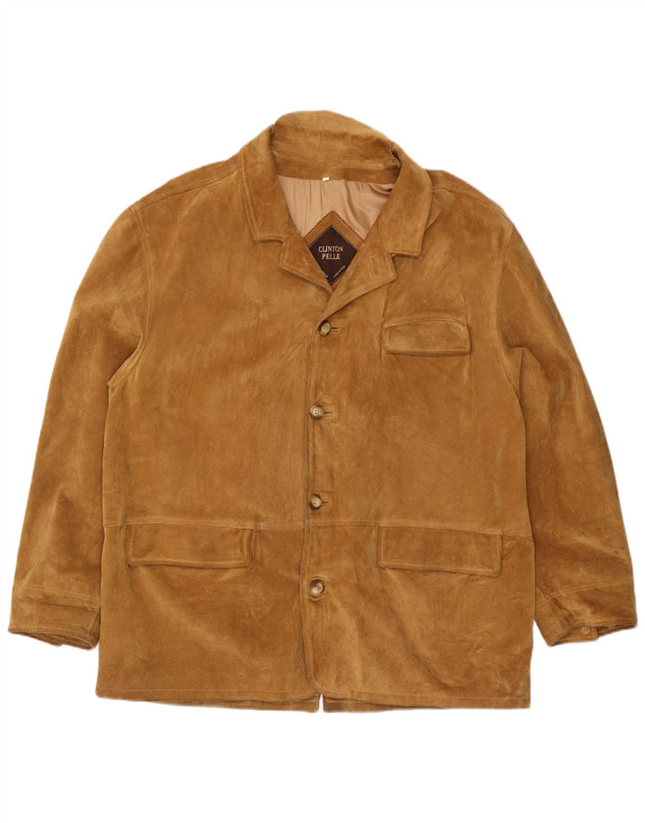 Jaqueta blazer masculina vintage de camurça com 4 botões IT 56 3XL bege