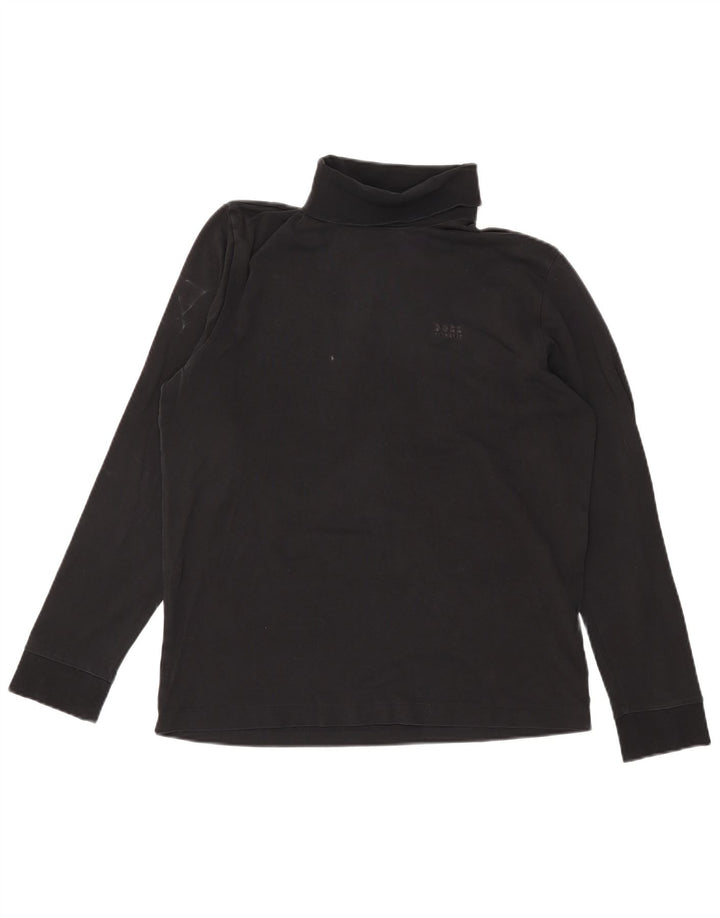 Top HUGO BOSS da uomo con collo alto a maniche lunghe in cotone nero medio