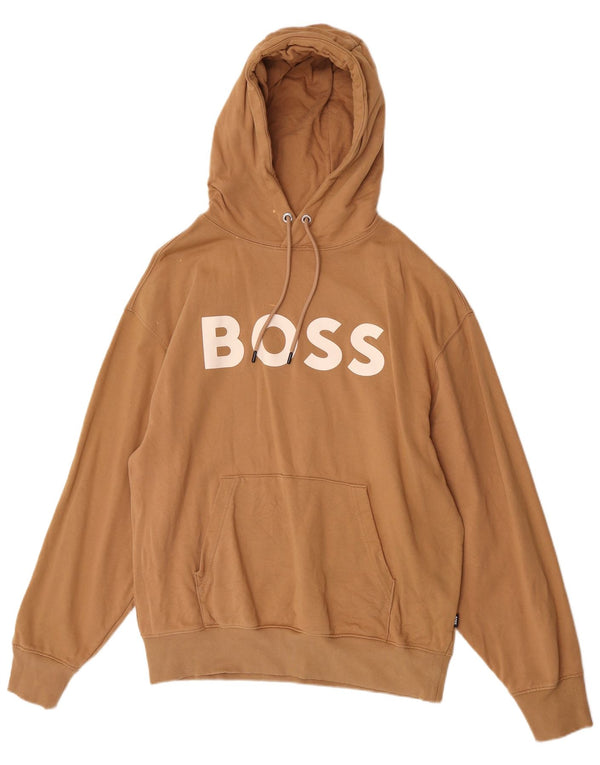 Hugo Boss Mens Graphic Hoodie Jumper Large Beige Cotton