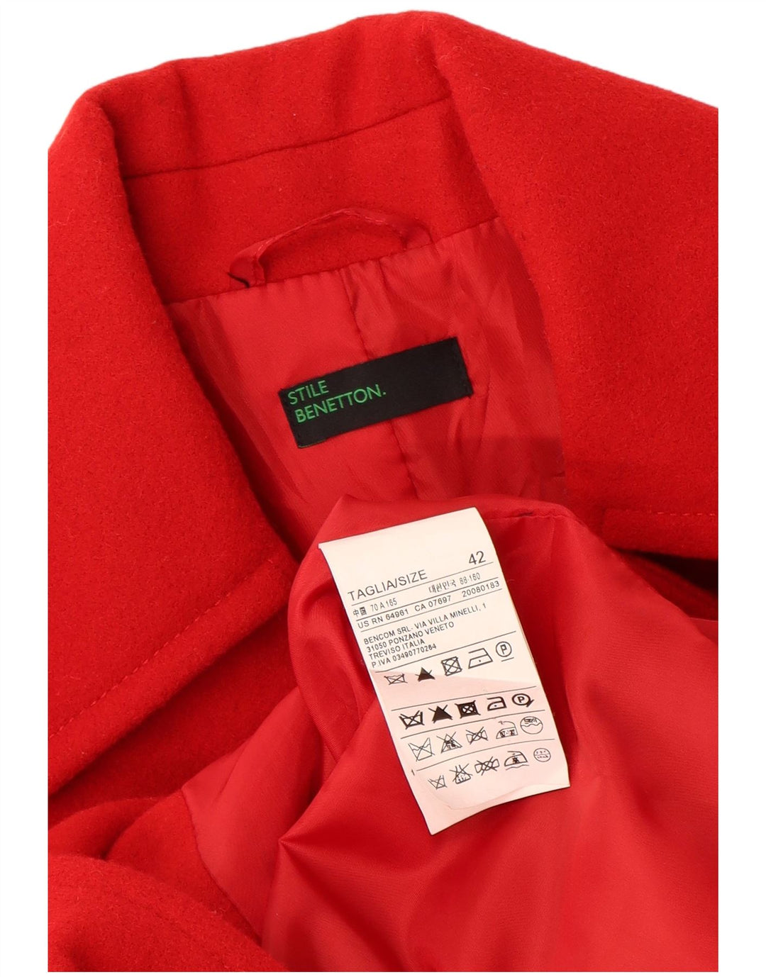 Benetton Dameoverfrakke IT 42 Medium Rød Uld
