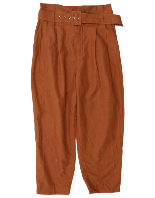 Zara Womens High Waist Loose Fit Cropped Trousers Medium W28 L24 Brun