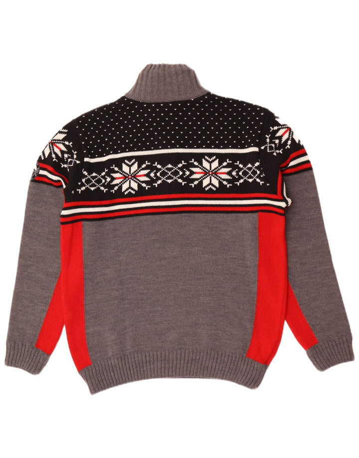 CMP Mens Zip Neck Jumper Sweater Large Grey Fair Isle Acrylic