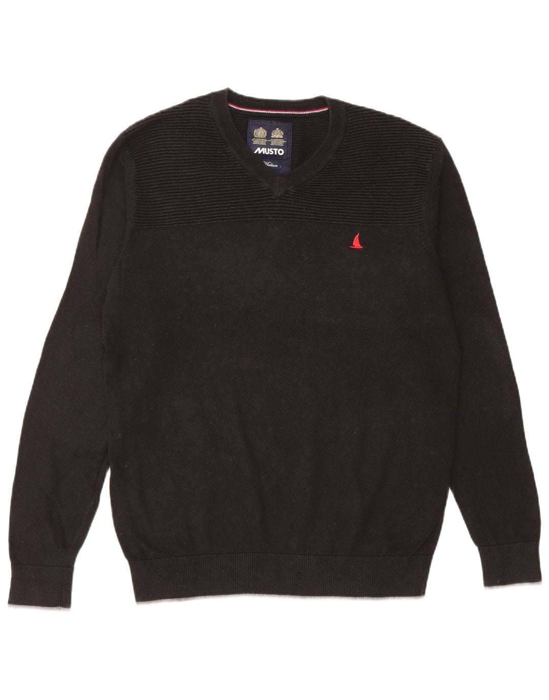 Musto Herren-Pullover mit V-Ausschnitt, mittelschwarz, Baumwolle