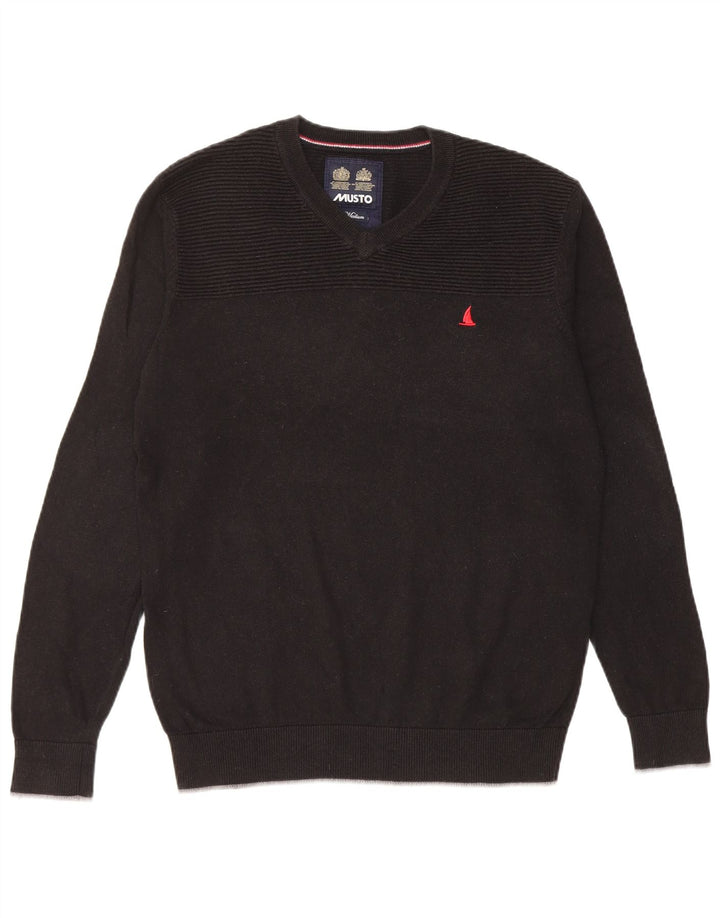 Musto Herren-Pullover mit V-Ausschnitt, mittelschwarz, Baumwolle