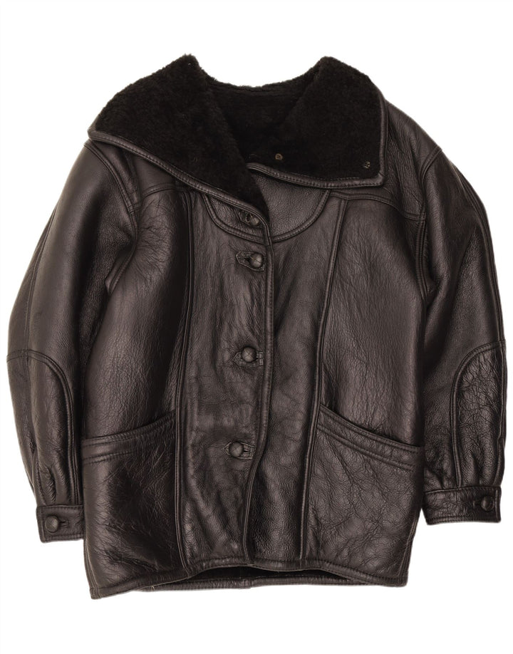 Vintage mujer shearling chaqueta Reino Unido 16 grande negro
