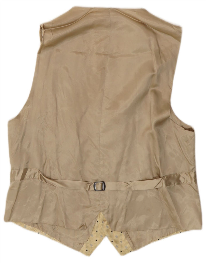 Vintage Mens Waistcoat IT 50 Medium Beige Geometric Silk