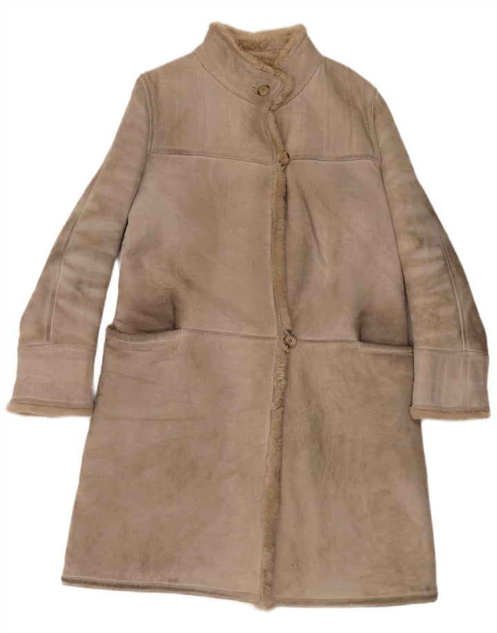 Vintage Dame Shearling Coat IT 46 Large Beige Læder