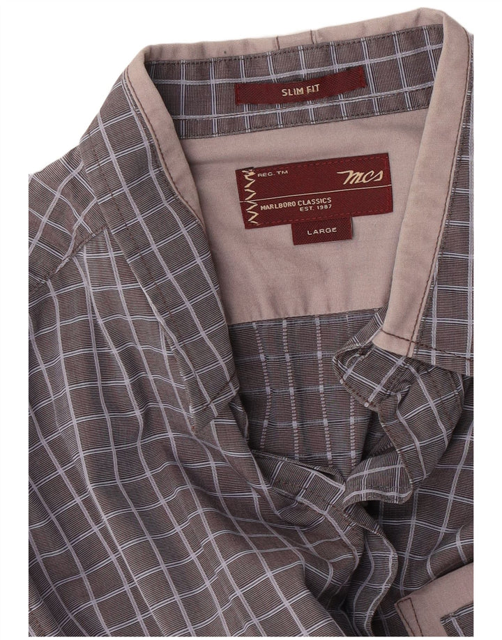 Marlboro Classics Mens Slim Fit Shirt Large Grey Check