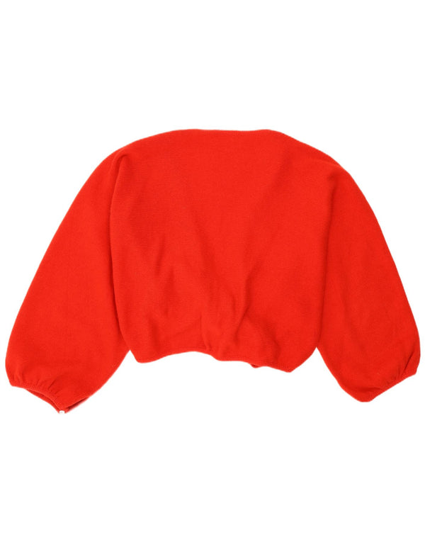 Vintage ženski bolero džemper UK 12 srednje crvene cvjetne janjeće vune