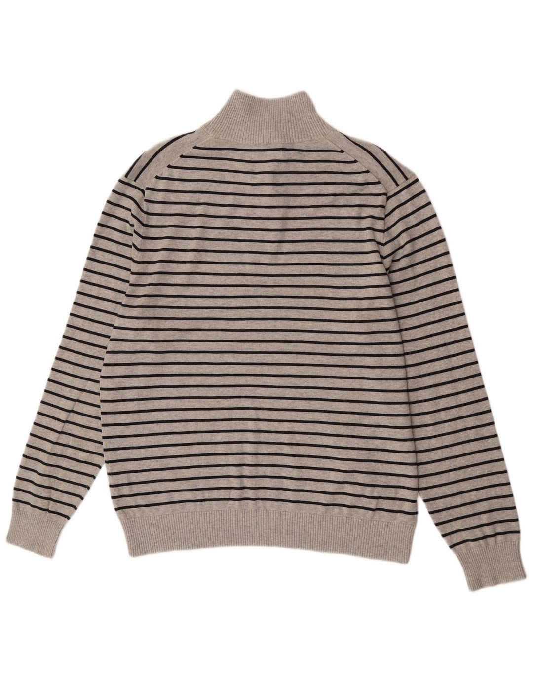 Nautica Mens Button Neck Jumper Sweater Large Grey Striped Cotton