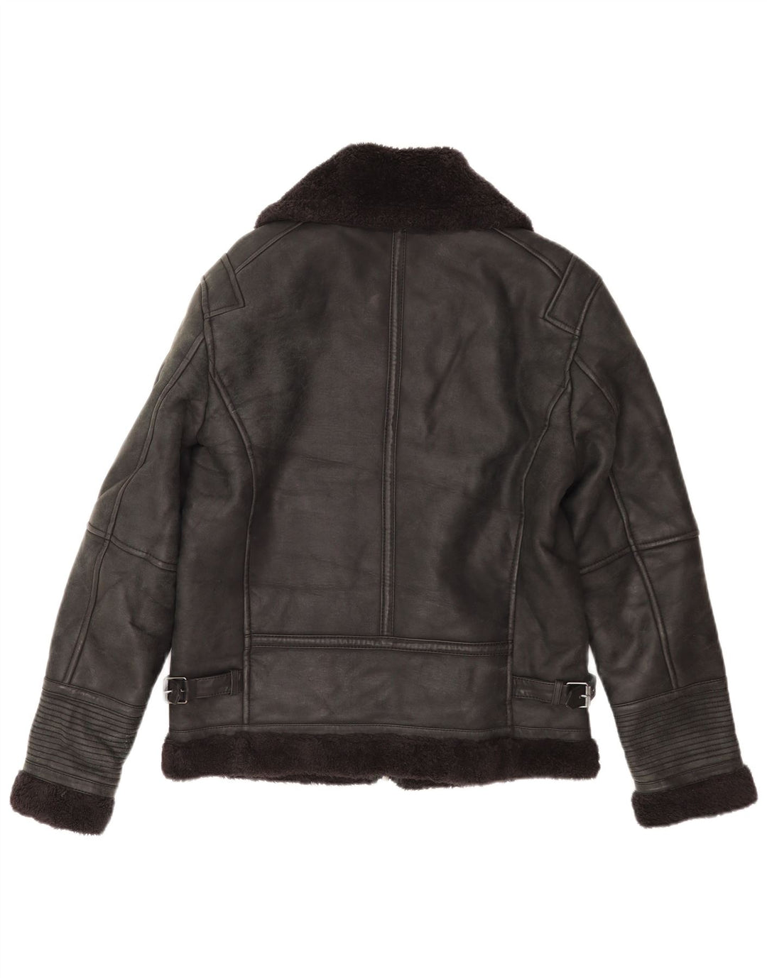 Zara Hombre Chaqueta De Piel De Oveja UK 38 Medium Negro