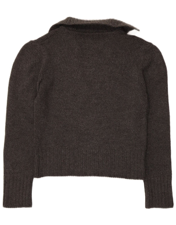 Damski sweter Max & Co. Crop Polo z dekoltem UK 14, duży, szary, z dziewiczej wełny