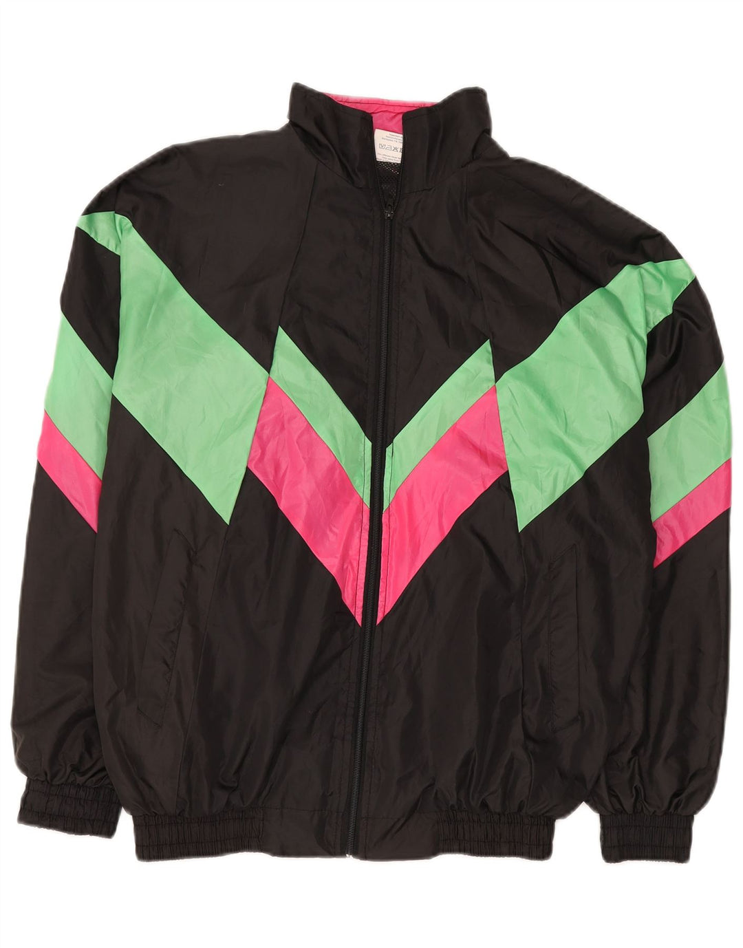 Vintage Mens Tracksuit Top Jacket XL Black Colourblock Polyester