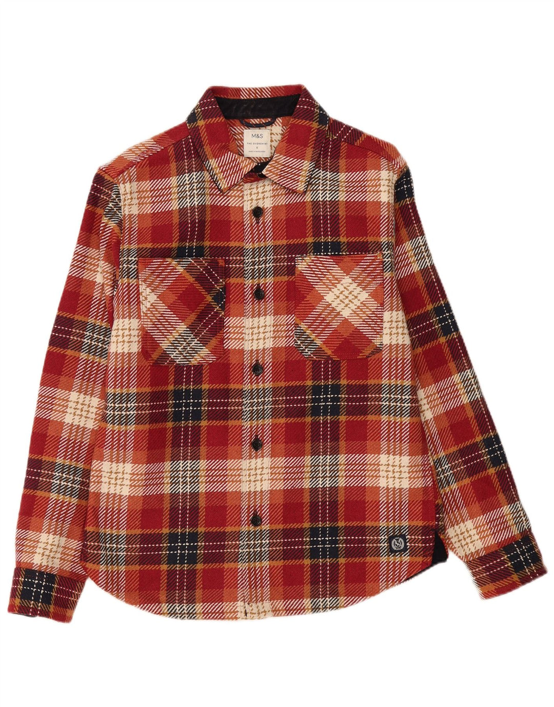 Marks & Spencer Herren-Overshirt-Hemd, klein, rot kariert, Polyester