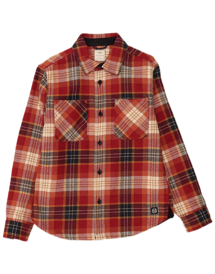 Marks & Spencer Herren-Overshirt-Hemd, klein, rot kariert, Polyester