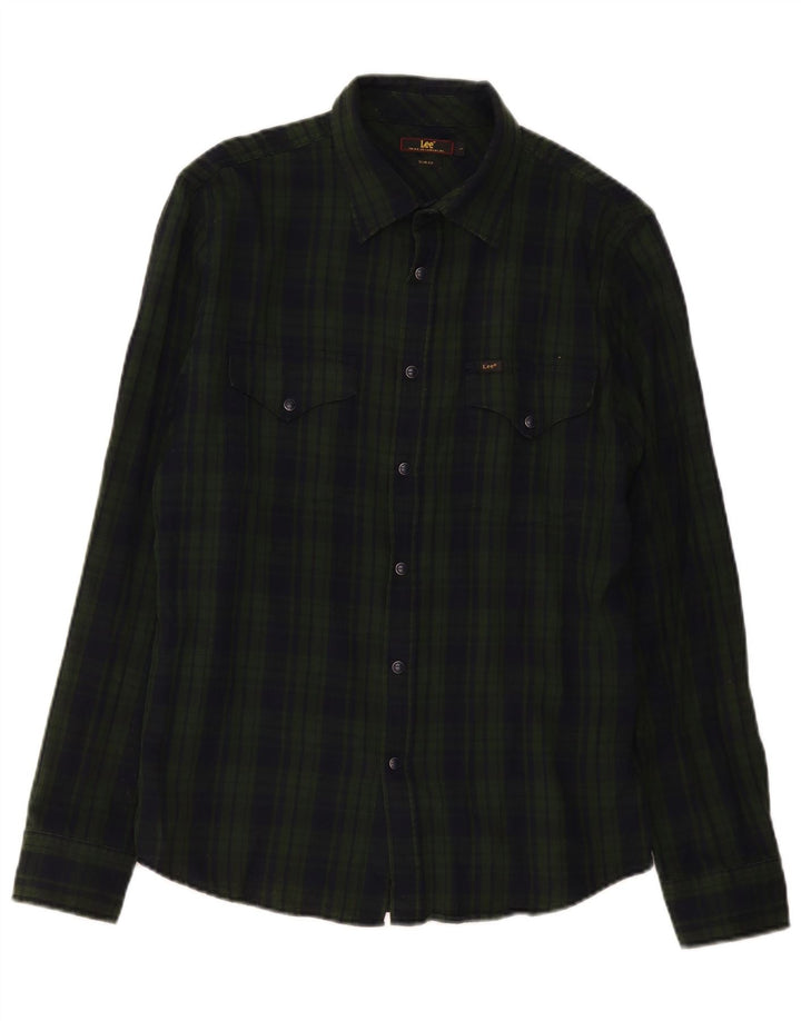 Lee Mens Slim Fit Flannel Shirt Large Green Check Cotton