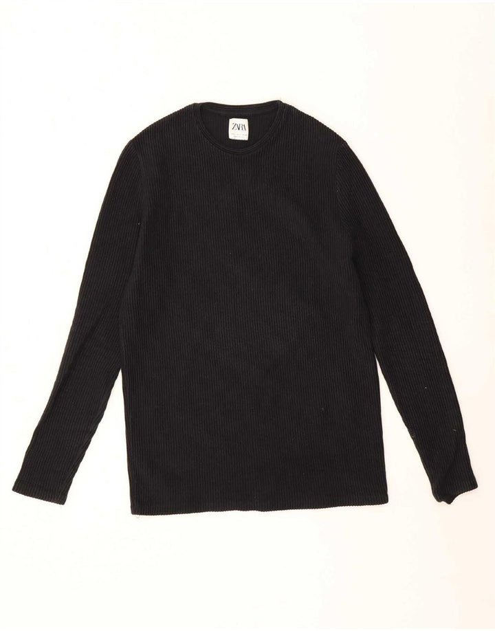 Zara Mens Top Long Sleeve Small Black Cotton
