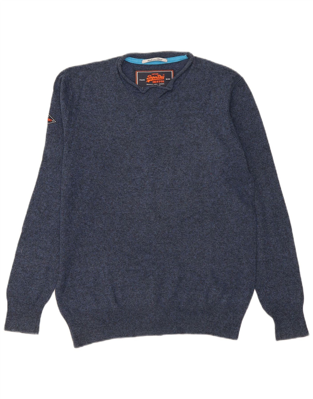 Superdry Mens Crew Neck Jumper Sweater Medium Navy Blue Flecked Cotton