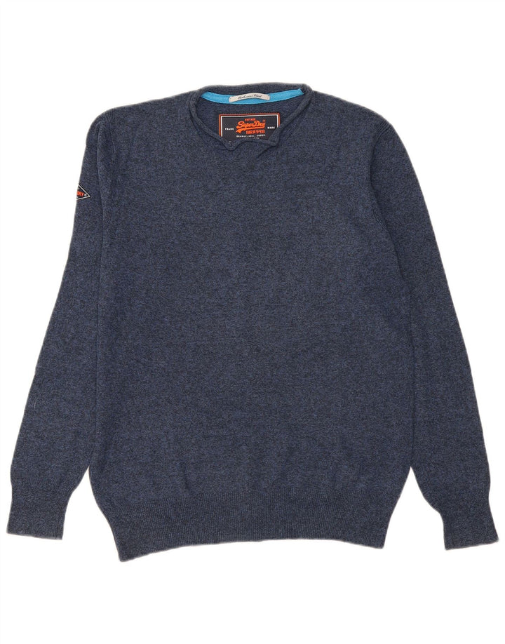Superdry Mens Crew Neck Jumper Sweater Medium Navy Blue Flecked Cotton