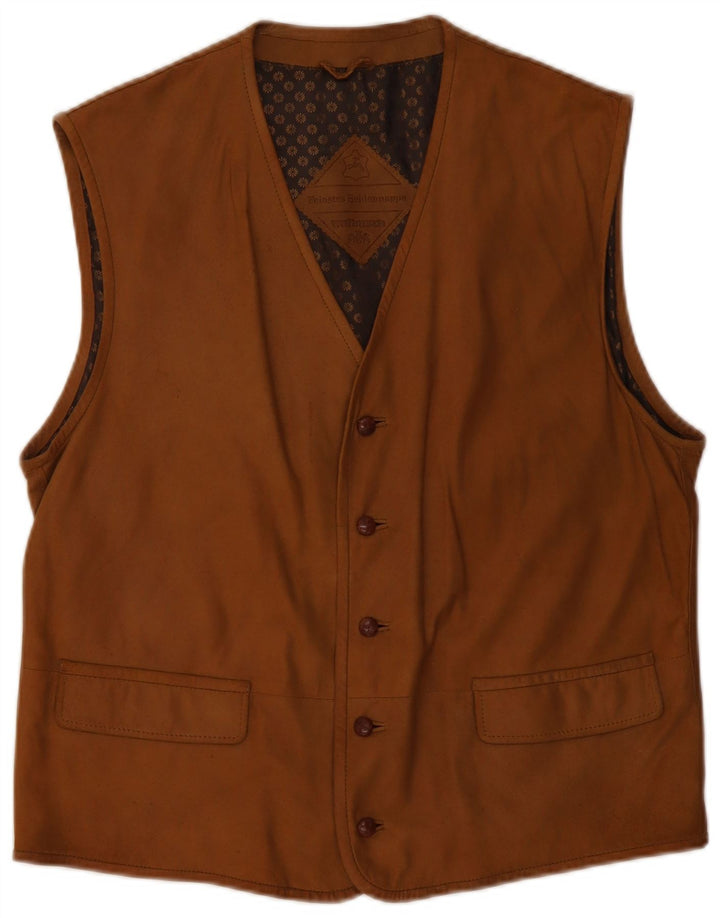 Vintage herre læder vest mellem brunt læder