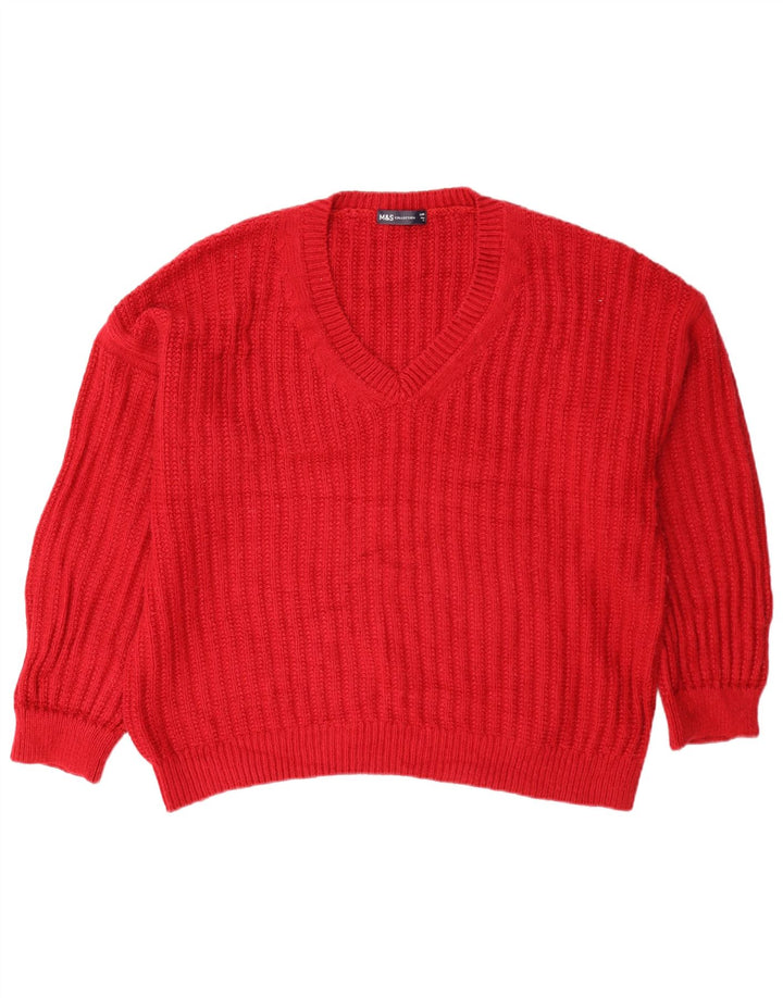Marks & Spencer Dame Oversized V-hals sweater UK 16 Large Red