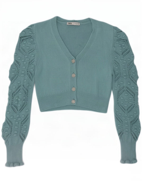 Zara Cardigan court pour femme UK 12 Turquoise moyen