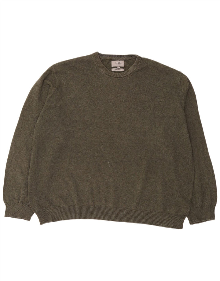 Marks & Spencer Herre sweater med rund hals 2XL Khaki Bomuld