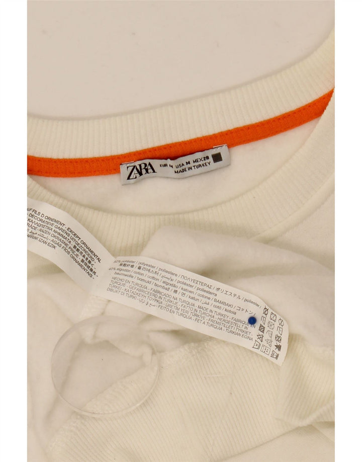 Zara Womens Graphic Sweatshirt Jumper UK 14 Medium White Polyester