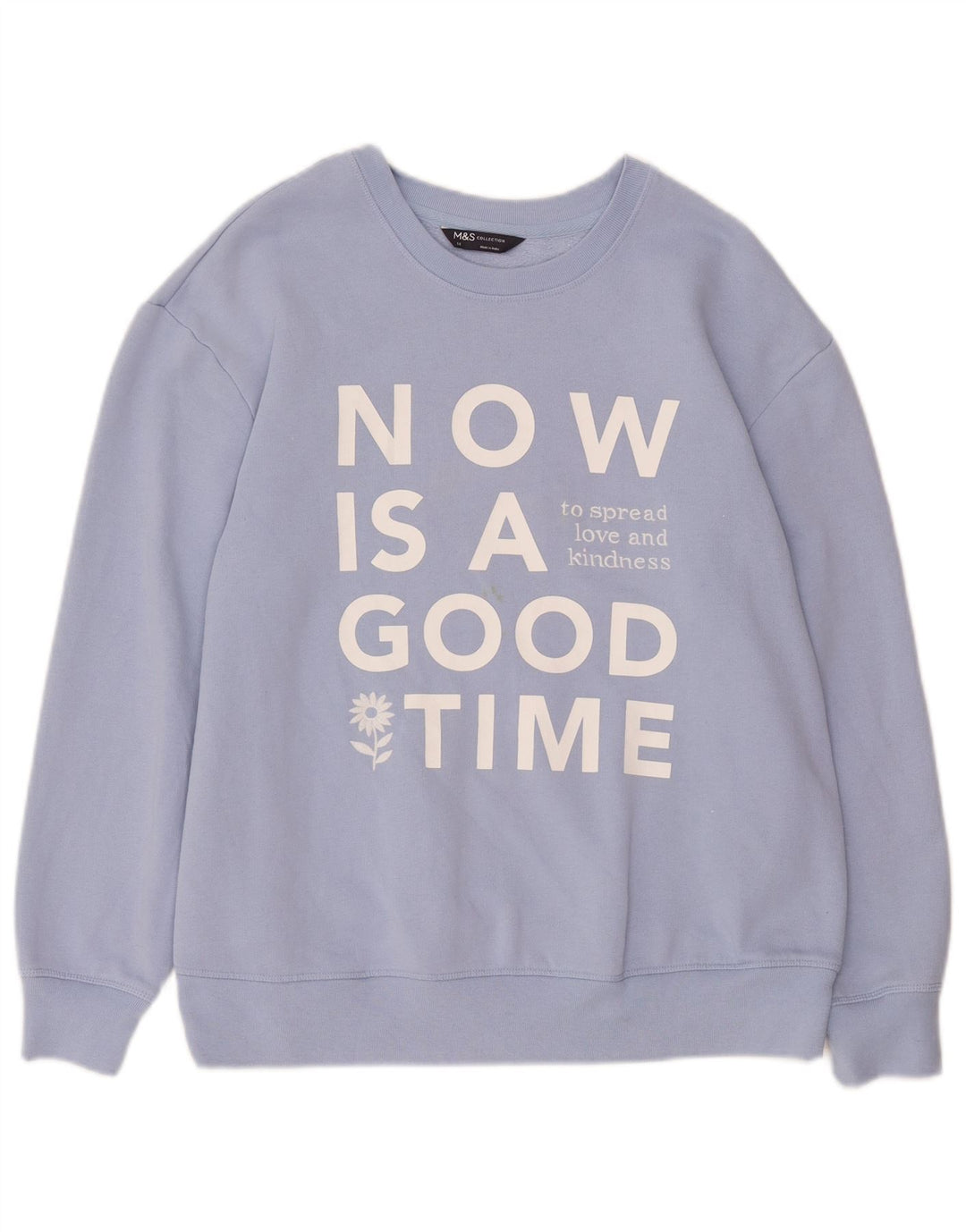 Marks & Spencer Womens Graphic Sweatshirt Jumper UK 14 Large Blue Cotton